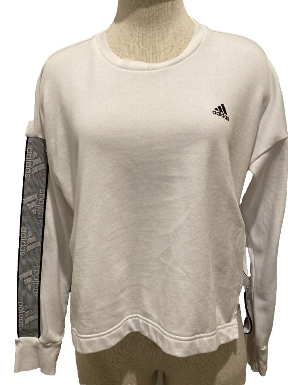 Adidas Women’s Changeover Tape Crew Sweatshirt Medium White with Grey Stripes